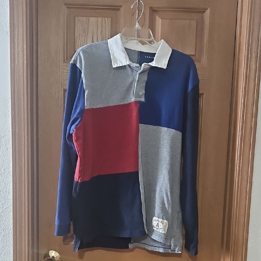 Aeropostale Gray and Navy Long Sleeve Shirt Sz M